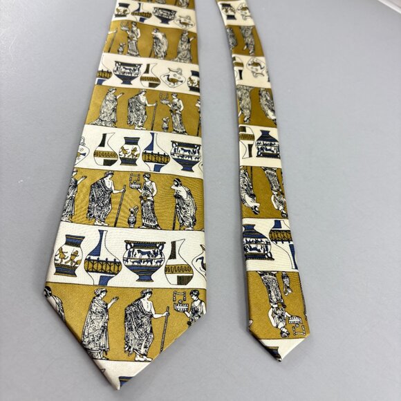 Sinsabang Gold / Cream Ancient Roman Design Men's Tie 3 3/4" x 60" - Picture 2 of 4